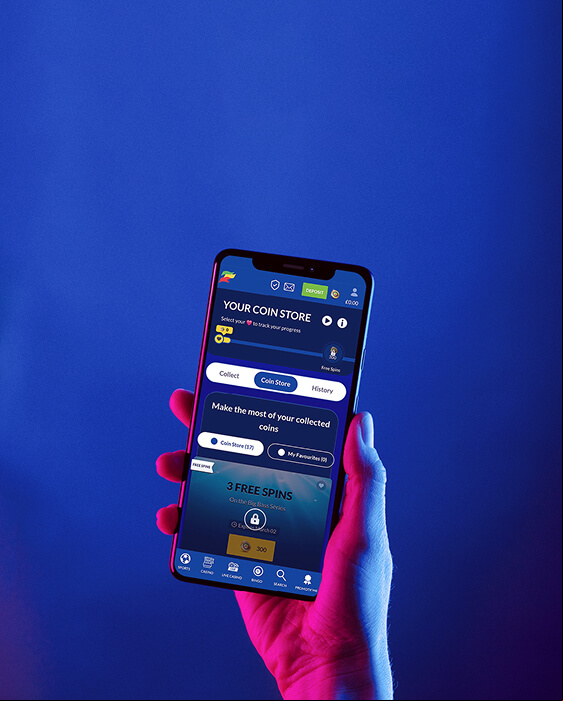 a hand holding up a phone on a blue background